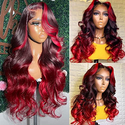 YMS Hot Red Lace Front Wigs Human Human Human, 150% Densidade peruca de glueless Human Human Human Pré -arranhado onda ombre