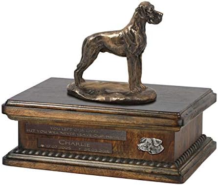 Great Dane Unbropped, Urn for Dog Ashes Memorial com estátua, nome e citação de animais de estimação - Artdog personalizado