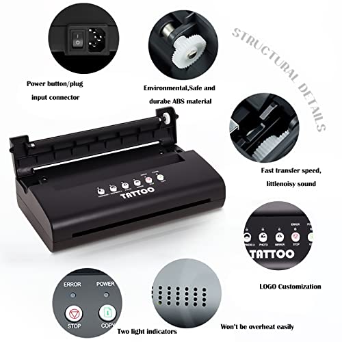 Máquina de transferência térmica e copiadora de impressora estêncil de tatuagem com papel de transferência gratuito de 20pcs para tatuagens temporárias e permanentes