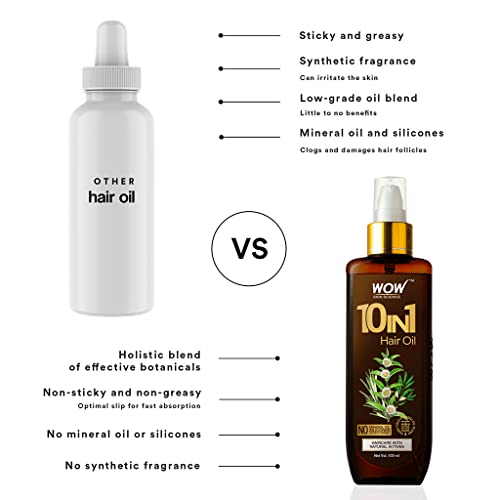 Wow Skin Science 10 em 1 óleo capilar - cabelos danificados seco e óleo de tratamento de crescimento - tem óleo de argan para cabelos e óleo de alecrim para crescimento de cabelo - cuidados com os cabelos para mulheres e homens)