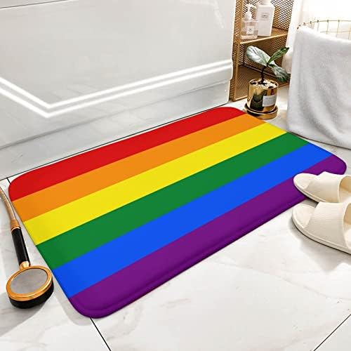 Tapete de banheiro do arco-íris Bandeira, tapetes de banho de microfibra mais macios e absorventes, tapetes de banho não deslizantes, tapetes de banho para piso do banheiro, banheira e chuveiro 16 x24