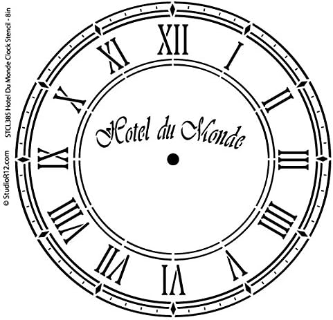 Hotel du monde relógio estêncil por studior12 | Relógio francês Arte do rosto - Medi -Mylar modelo de 8,75 x 8,75 polegadas
