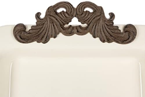Bandeja de cerâmica de creme de longa cream 23,75 polegadas com alças de metal com estilo de folha acanthus