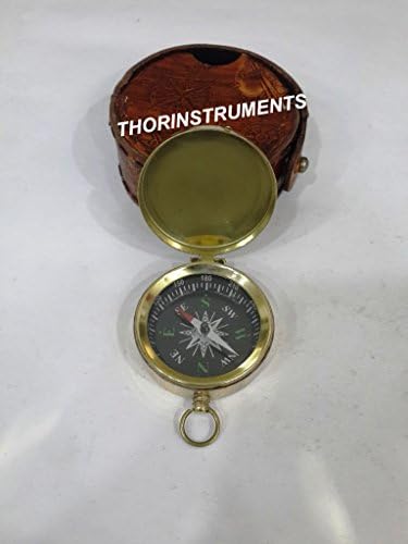 Botão de Brasão Marítimo Vintage Pocket Compass w/Caso de couro Rústico Vintage Decoração de casa Presentes