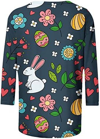 Camisa de coelhinho da Páscoa para mulheres femininas 3/4 de manga Top túmulos de túnica casual de túnica de túnica