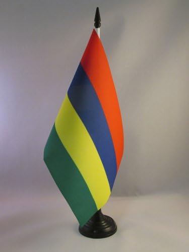 AZ Flag Mauritius Bandeira 5 '' x 8 '' - bandeira da mesa mauritiana 21 x 14 cm - Beck de plástico preto e base