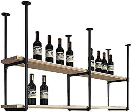 BKGDO Racks de vinho, prateleira de teto Rack de vinho do teto, suporte para suporte de cano de água de barra, rack de exibição de duas camadas e prateleiras para restaurante e família, fácil de instalar/80 * 30 * 90cm