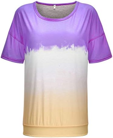 Camisetas de gradiente de tie-dye de tie-dye de mulheres próximas, blusa colorida em bloco de pescoço de pescoço curto camisetas casuais camisetas