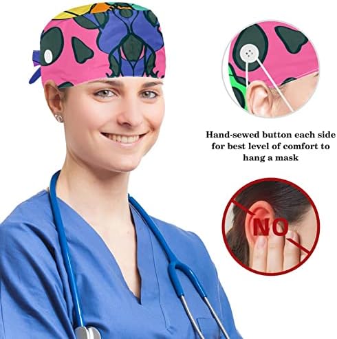 Enfermeiro limpar as mulheres cabelos longos, folha de cannabis touca de trabalho ajustável com o botão e o scrunchie de cabelo