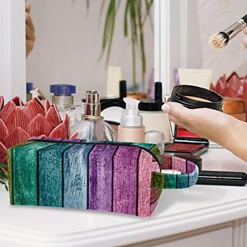 Tbouobt Gifts for Men Mulheres Bolsas de maquiagem Bolsa de higiene pessoal Pequenos sacos de cosméticos, placa de madeira colorida