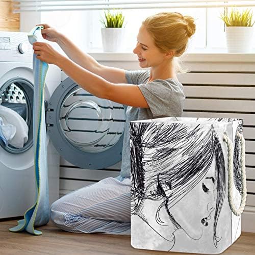 Cestas de lavanderia impermeabilizadas altas altas de mão dobrável desenhada mulher bela mulher cesto para crianças adultos