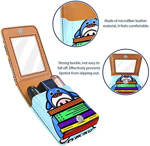 Mini maquiagem de Oryuekan com espelho, bolsa de embreagem Leatherette Lipstick Case, Boy Cartoon Book Shark