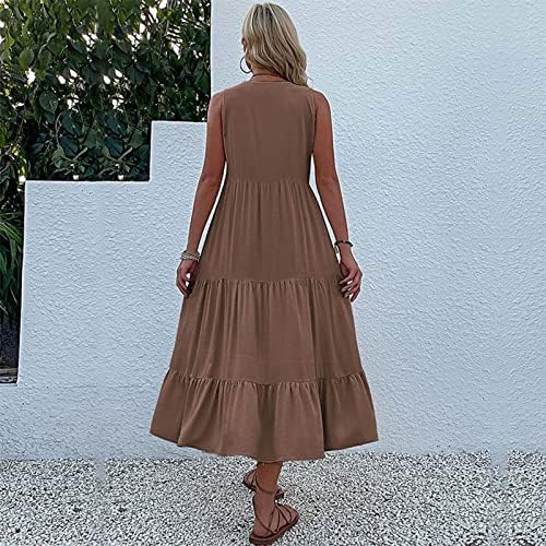 Vestido de tamanho plus size, de verão feminino de verão casual colorido em V sem mangas com decote em V