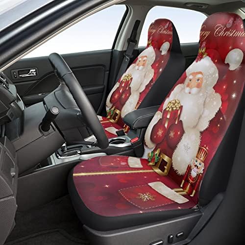 Youngkids Feliz Natal Papai Noel Claus Capas de assento de carro de 2 peças Conjunto de carros frontal universal Cushion para