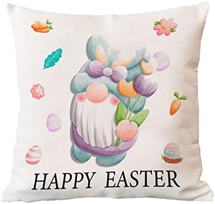 Gnomos de Páscoa Tampa da Páscoa Capa de travesseiro colorido travesseiro de coelho Bem -vindo a bem -vinda Flores de primavera Cushion