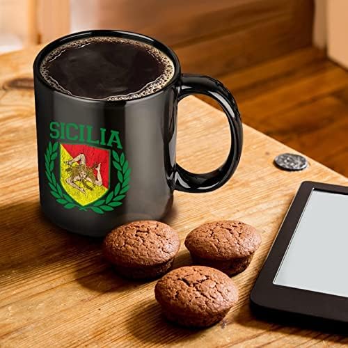 Bandeira siciliana no escudo com louros impressão caneca de cerâmica caça de café copo de chá de chá engraçado para o