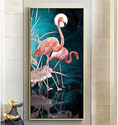 Moon Flamingo Diamond Painting Kits, 5D DIAMENTO DIY DOTS ARTE PARA ADULTOS KIT CRISTAL DE CRISTAL DE GEMOS COMPLETOS PRÁTICOS