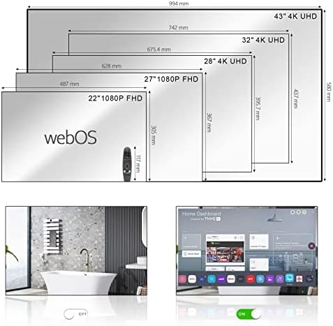 Soulaca 28 polegadas smart webos banheiro 4k espelho de tv liderado