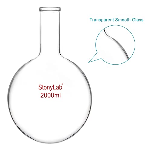 Glass de vidro de stonylab 2000 ml de garçonete de fundo redondo de pescoço longo, vidro borossilicato de parede pesada