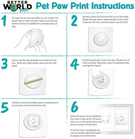 Better World World Pets PAW PRIMA + FOTO MORTA DE METREBENÇÃO DO MONTA DE 4 x 6 polegadas ou 5 x 7 Imagem - Kit de impressão em argila memorial - para cães e gatos - Perfeito para amantes de animais de estimação - articulada para desktop, branco