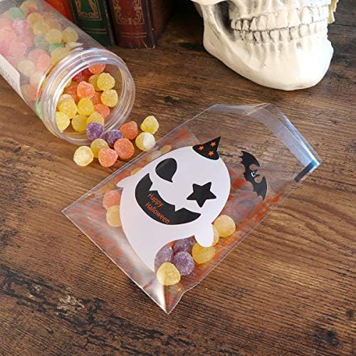 Abaodam 100pcs Halloween Auto adesivo Bolsas de biscoitos de biscoito de bolofão Bolsa de festas de bolsa de embalagem