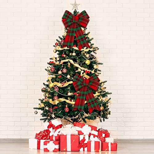 Aneco 6 pacote vermelho com arcos xadrez de búfalo verde grinaldas de Natal arcos de veludo arcos de natal para decorações