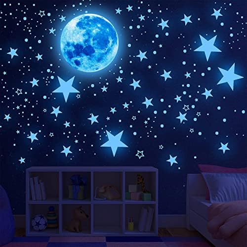 Glow in the Dark Stars for teto, brilho nas estrelas escuras e decalques da parede da lua, 1088 PCs teto Estrelas brilham