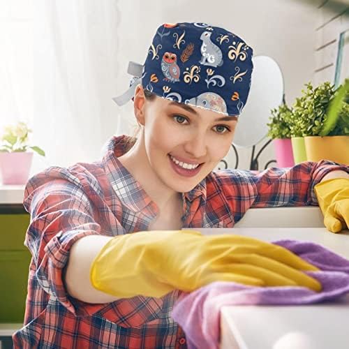 6 PCs enfermeiro limpar as mulheres cabelos longos, padrão de grade colorido Capinho de trabalho ajustável com botão e