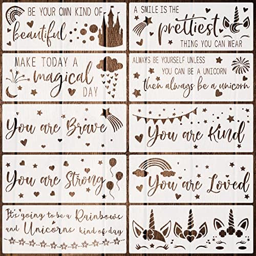 Coocamo 10 pacote word stencils unicórnio citação inspiradora estêncils para garotas garotas berçário word word