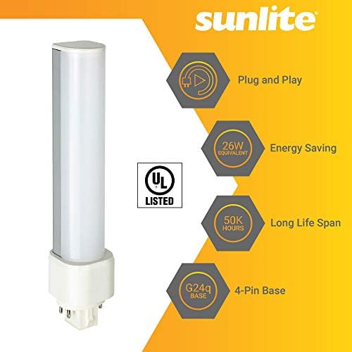 Sunlite 88271 -Su LED Horizontal PLD Lâmpada 9 watts, 1050 lúmens, base G24Q 4 pinos, dependente de lastro, substituição da CFL, UL listada, 1 pacote, 30k - branco quente branco