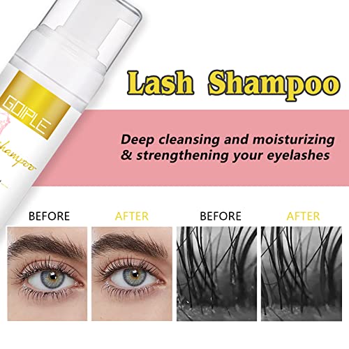 Wozutunt 100ml Extensão de cílios Cleanser Lash Mousse Lash Shampoo Para extensões, maquiagem de cílios naturais e removedor de rímel profissional e auto -uso com limpador de cílios de algodão 3,38oz