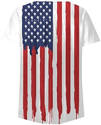 Tops femininos de verão plus size sleeve túnicos henley de botão confortável camiseta americana bandeira americana estrela