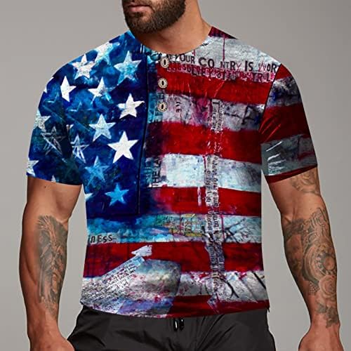 Pacote superior do pescoço da tartaruga para masculino American Flag Patriótico Manga curta Independence Day Tops Tops Men's Shirt