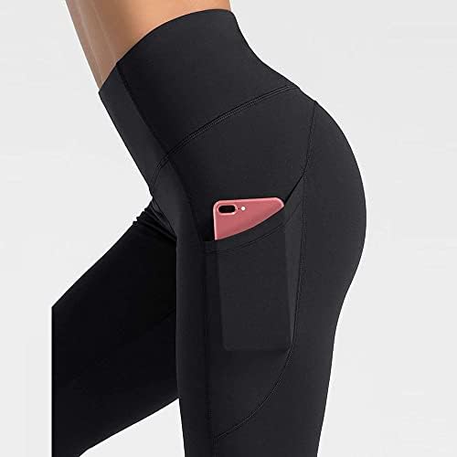 Kniti High Waister Black Solid Solid Leggings Treino de controle de barriga Executando calças de ioga com 3 bolsos