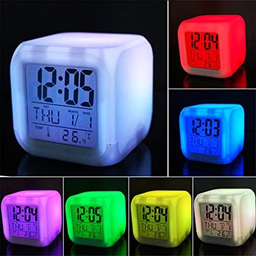 7 Relógio coloralarm LED Relógio digital Mudança leve noite GLOWLENDY KIDS Despertador Despertador Crianças Presente