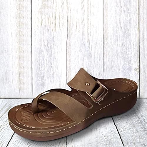 Usyfakgh plataforma sandálias de deslizamento feminino para chinelos confortáveis ​​verão grande mize metal fivela costura sandálias e chinelos