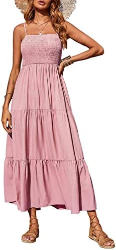 Vestido maxi feminino casual boho sem mangas espaguete com tira