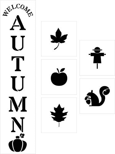 Bem -vindo, outono, alpendre estêncil definido por Studior12 | 8 peças | Folha de abóbora Apple | DIY grande decoração de casa ao ar