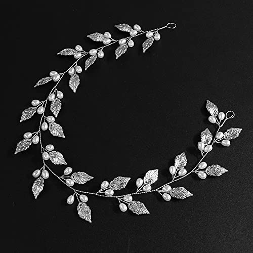 Teyglen Leaf Pearls Longo Cabelo da cabeceira da cabeça Videira folhas de noiva feitas de cabeceira de casamento para noivas