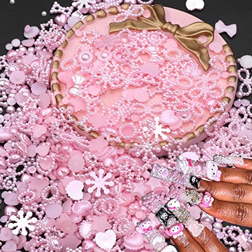 500pcs pérolas rosa encantos de unhas de coração multi-tamanho de vários lindos corações ocos de formato de forma para pregos
