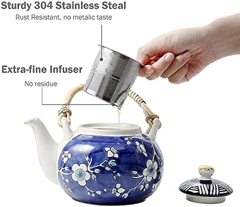 TAIMEI TEATIME DO ESTILO JAPOLOMICO Conjunto de chá e caneca de café com pacote de tampa e colher, caneca de chá de 16,9 onças + bule de 25 oz com 4 xícaras, conjunto de chá para mulheres