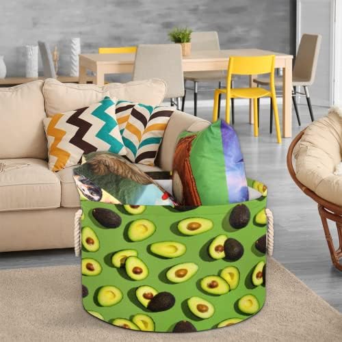 Abacate de frutas engraçado cestas redondas grandes para cestas de lavanderia de armazenamento com alças cestas de armazenamento