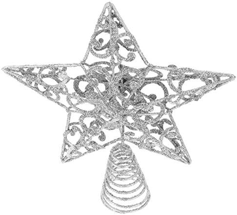 Christmas Star Tree Topper Ornament: 20cm Glitter 3D Prata Xmas Star Treetop Holida