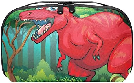 Dinosauro vermelho andando na bolsa de maquiagem da selva para bolsa de organizador de viagens portáteis para bolsa