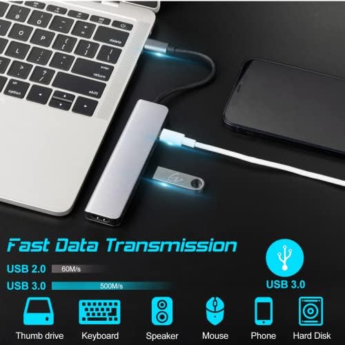 Urbanx USB C Hub 6 em 1 dongle USB-C para HDMI Adaptador multiporta com saída 4K HDMI 3 USB 3.0 PORTS SD/TF LEITOR DE