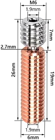 Shine-tron [OEM] 1PC Bimetal TC4 Chrome Zircônio Copper MK8 Mini Break Heat Break M6 *26 para impressora 3D [Peças de reposição]