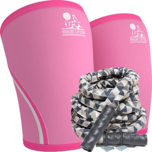 Mangas de joelho de elevação nórdica pacote grande- rosa com anéis de ginástica 1,5 em x 40ft