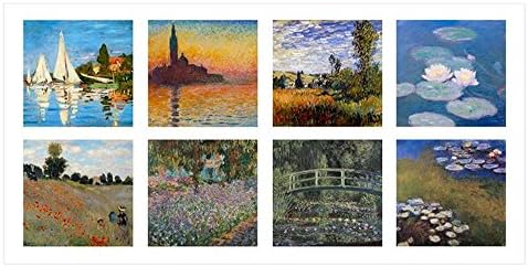 ALONLINE ART - COLAGE 8 REGATTA Giorgio Lírios de água por Claude Monet | Imagem emoldurada de prata impressa em tela algodão, anexada à placa de espuma | Estrutura pronta para pendurar | 27 x15 | Pintura a óleo