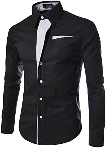 Camisa da moda masculina com cores contrastantes de botão frontal aberto para baixo de lapela laprada de manga comprida blusa