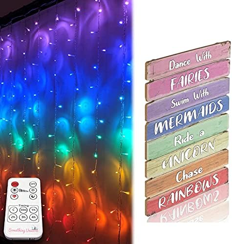Algo Unicorn - Luzes de cortina de LED de arco -íris com parede de arco -íris fofa placa pendurada para arco -íris, sereia